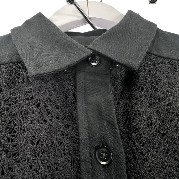 Banana Republic Heritage Belted Lace Shirt Dress Women Size 2 Black Crochet Hem - Picture 9 of 15
